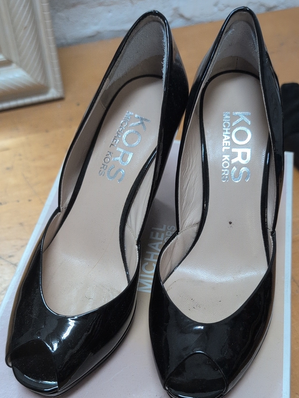 Michael Kors Black Patent Peep-Toe Heels